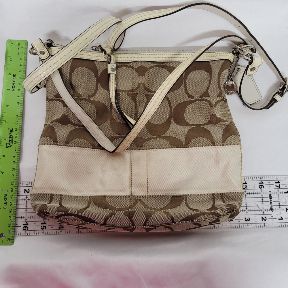 Coach Signature File Bag Khaki White Crossbody F13674